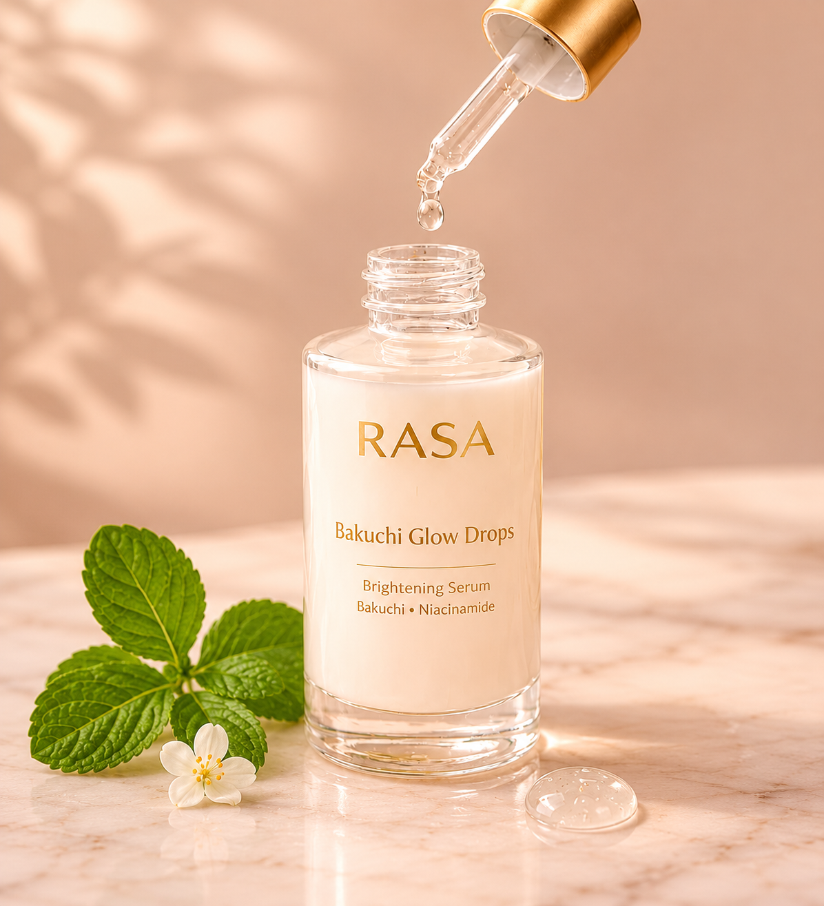 RASA Bakuchi Glow Serum — amber dropper bottle